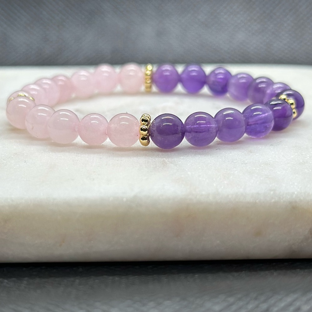 Rose Quartz & Lepidolite Natural Gemstone Bracelet
